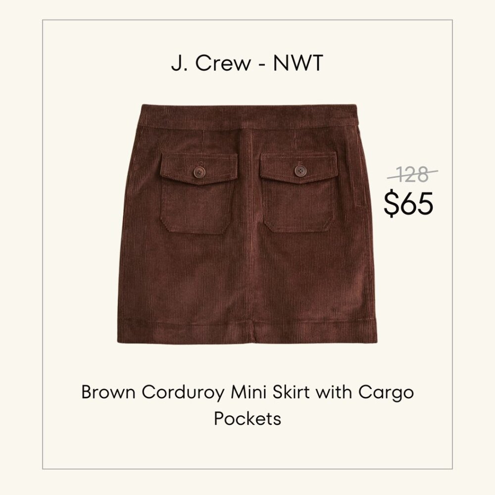 J. Crew Brown Corduroy Mini Skirt with Cargo Pockets - NWT